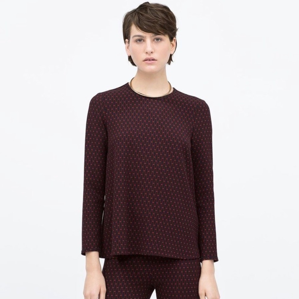 Zara Jacquard Red Blue Babydoll Top